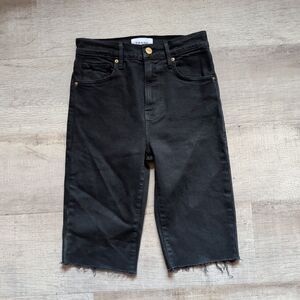 FRAME Le Vintage Bermuda Womens 23 Black Denim Shorts Frayed Hem